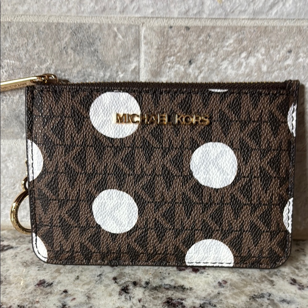Michael Kors Brown and White Dot Card Case